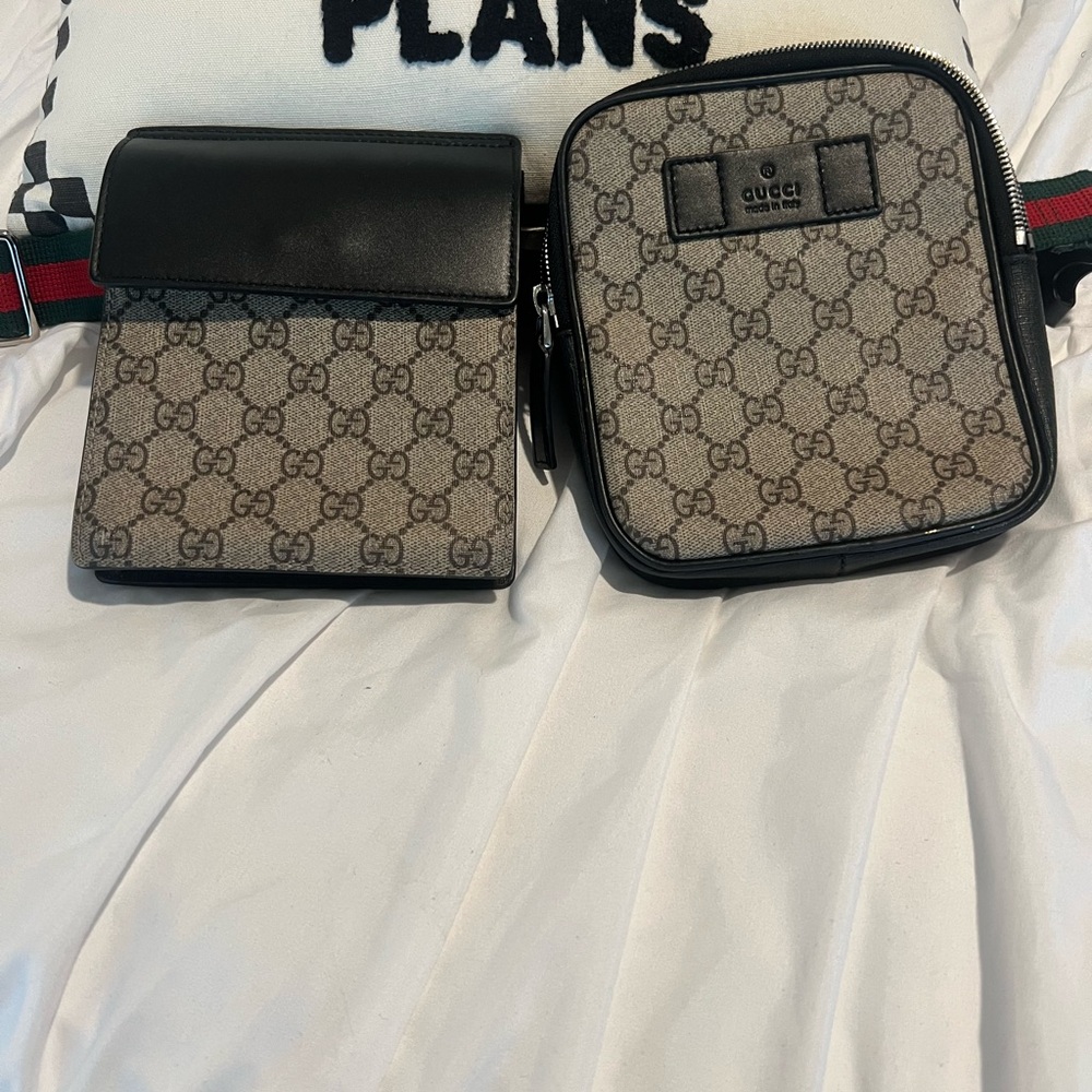 Gucci Beige and Black Belt Bag Set